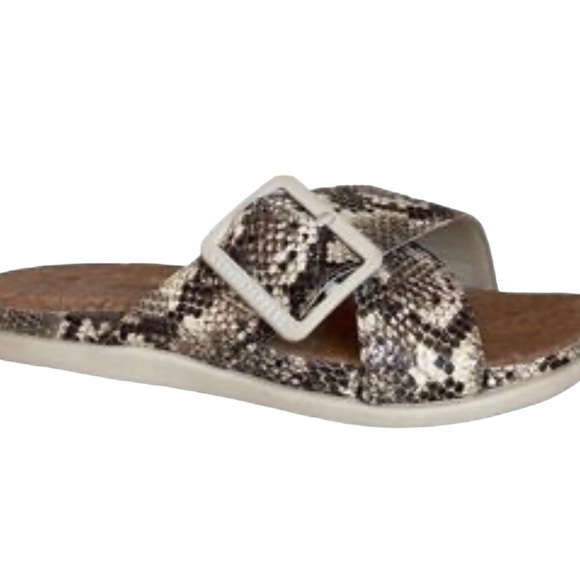 CLARKS Cloudsteppers Step Juneshell Slide Sandals Taupe Snakeskin Print Size 9 - Picture 3 of 6